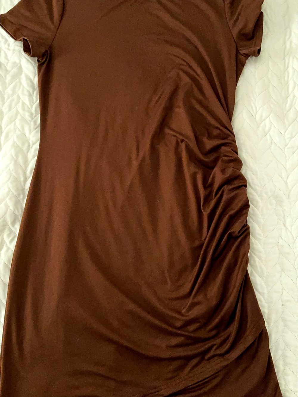 Short Sleeve Ruched Mini Dress in Brown - Picture 12 of 14
